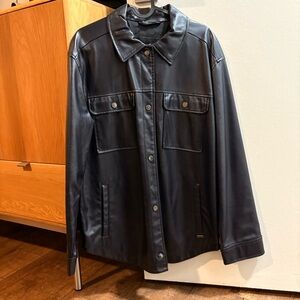 Hollister Black Faux Leather Shirt Jacket - Women Medium